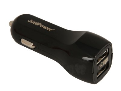     JustPower Dual USB Car Charger 2100mA Black 