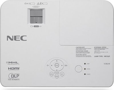    NEC V332W DLP, 1280x800 WXGA, 3300lm, 10000:1, mini D-Sub, HDMI, RCA, RJ-45