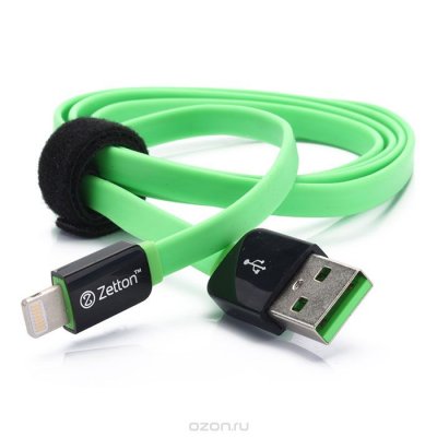   Zetton Flat USB  Apple 8 pin, Black Green (ZTLSUSBFCA8)