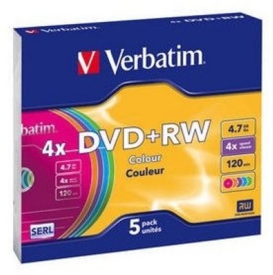     Verbatim DVD+RW 4.7Gb 4x SERL Color Slim Case 5P