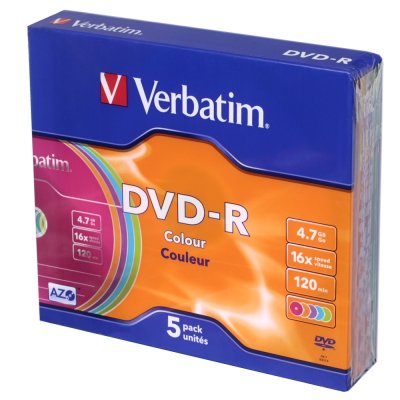   DVD-R Verbatim 4.7 , 16x, 5 ., Slim Case, Color Lightscribe, (43674),  DVD 