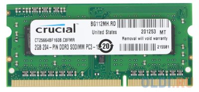     Crucial DDR3 2Gb, PC12800, SO-DIMM, 1600MHz (CT25664BF160B)