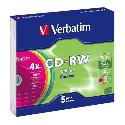    VER-43133 CD-RW 700MB, 4x 5 . VERBATIM DATALIFE+, Slim Color
