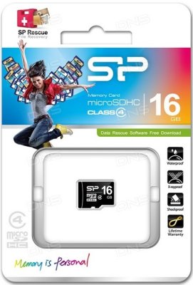     MicroSD 16Gb Silicon Power (SP016GBSTH004V10-SP) Class 4 microSDHC + Adapter