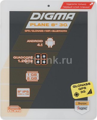    Digma Plane 8.0 3G TS804H 3G K3V2 (1.2) 4C A9/RAM1Gb/ROM8Gb/8" IPS2 1024*768/3G/WiFi/BT/3.2M