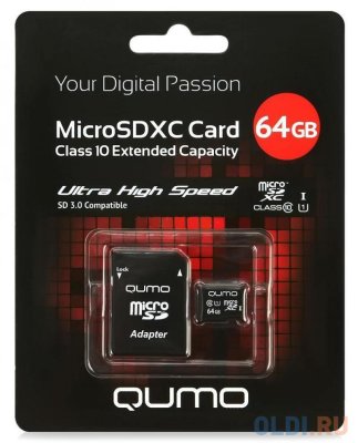     Micro SDXC 64Gb class 10 UHS-I QUMO QM64GMICSDXC10U1 + SD adapter