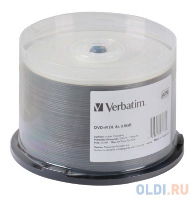    DVD+R Verbatim 8,5 GB 8x CB/50 Double Layer Ink Print EXP
