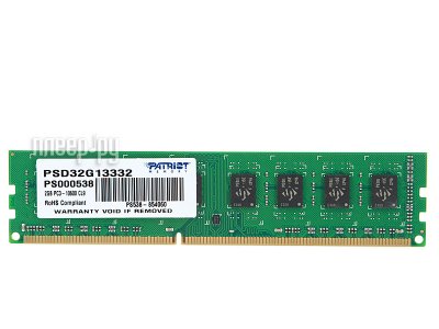     Patriot Memory PC3-10600 DIMM DDR3 1333MHz - 2Gb PSD32G13332
