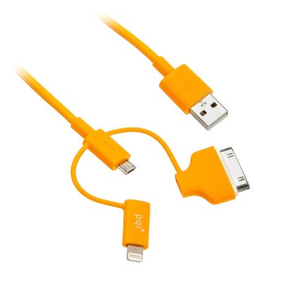     PQI Multi Plug USB to Lightning/MicroUSB/30 pin M 90cm  iPhone/iPad/iPod Orange