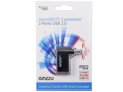    USB2.0 HUB 3  Ginzzu GR-413UB + microSD cardreader