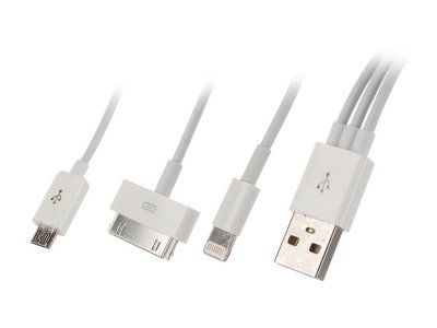     MrCable USB 2.0 to Lightning/micro USB 2.0/iPhone 30-pin 1m White MRA-I/USB