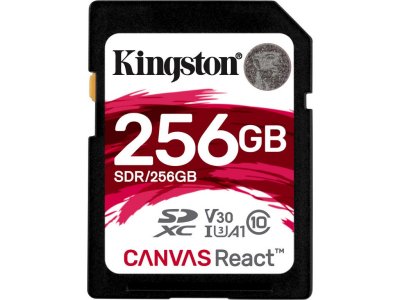     256GB - Kingston SDXC Canvas React 100R/80W CL10 UHS-I U3 V30 A1 SDR/256GB