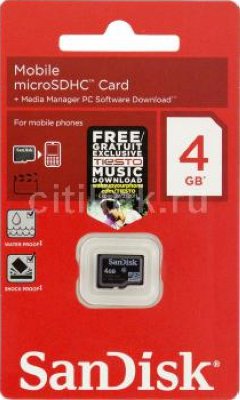     SanDisk (SDSDQM-004G-B35) microSecureDigital High Capacity Memory Card 4Gb Class4 + mic