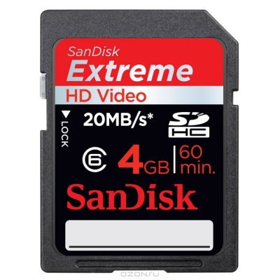  - SanDisk  EXtreme HD Video SDSDX-004G-X46 4 GB SDHC, R: 30 MB/c / W: 30 MB/c, Class 1