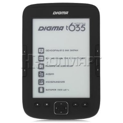     Digma T635 6" E-Ink HD Pearl capacitive touch 600Mhz 128Mb/4Gb/microSDHC ; 