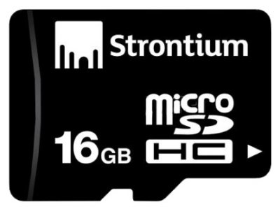     Strontium (SR16GTFC10A) microSDHC Memory Card 16Gb Class10 + microSD--)SD Adapter