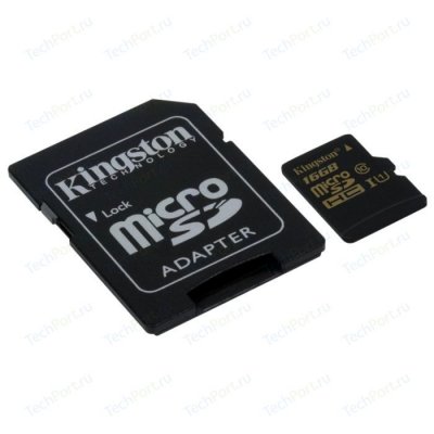     16Gb microSDHC Kingston (SDCA10/16GB), Class 10, UHS-I, U1, R90-W45 Mb/s, RTL