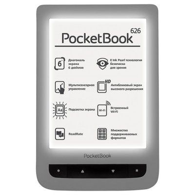     PocketBook 626 (Grey)(6",mono,,1024x758,4Gb,FB2/PDF/DJVU/EPUB/DOC/TCR/JPG,mic
