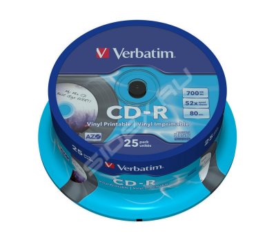    CD-R Verbatim 700Mb 52x Cake Box Vinyl Printable (25 ) (43710)