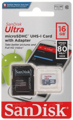     SanDisk Ultra (SDSDQUI-016G-U46) microSDHC Memory Card 16Gb Class10 UHS-I U1+microSD--)