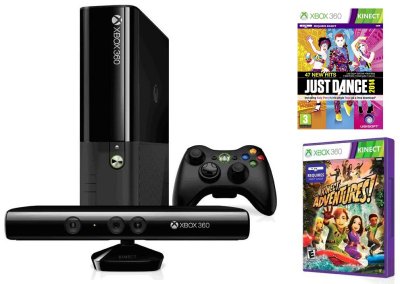     Microsoft XBox 360 S 4GB Kinect Console + Kinect Adventures + Dance Central 3 + Xb
