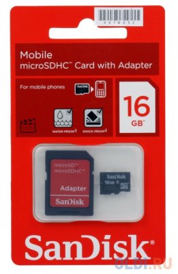     MicroSDHC 16Gb SanDisk Class4 + SD Adapter (SDSDQM-016G-B35A)