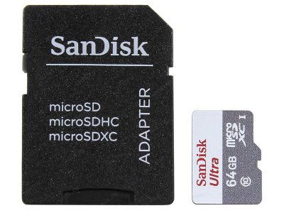    64Gb - SanDisk Ultra Micro Secure Digital HC - Class 10 UHS-1 SDSQUNS-064G-GN6TA  