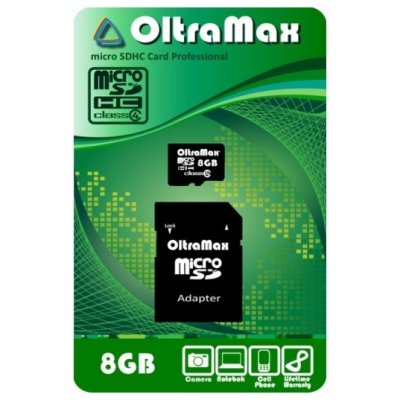     OltraMax microSDHC Class 4 8GB + SD adapter
