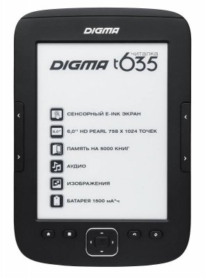     Digma T635 6" E-Ink HD Pearl capacitive touch 600Mhz 128Mb/4Gb/microSDHC 