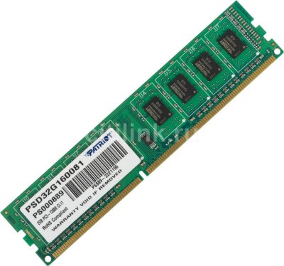       2Gb (1x2Gb) PC3-12800 1600MHz DDR3 DIMM CL9 Patriot PSD32G160081