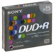   DVD+R Sony 4.7 , 16x, 5 ., Slim Case, Color, (5DPR120BSLX),  DVD 