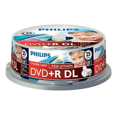   DVD+R Philips 8.5 , 8x, 25 ., Cake Box, , Printable, (9652),  DVD 
