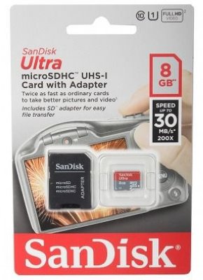    SanDisk (microSDHC-8Gb Class4 + microSD--)SD Adapter) microSecureDigital HighCapacity M