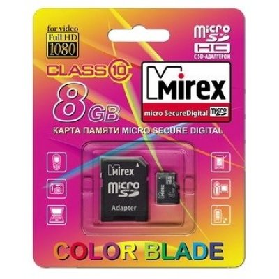     Mirex microSDHC Class 10 8GB + SD adapter