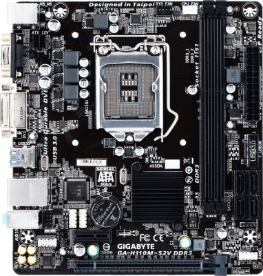     GigaByte GA-H110M-S2V DDR3 rev1.0 (RTL) LGA1151 H110 PCI-E Dsub+DVI GbLAN SATA Mic