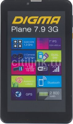    Digma Plane 8.5 3G   8" 1280x800   16Gb   Wi-Fi + 3G   Android 5.1   -
