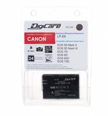    DigiCare PLC-E6 / LP-E6  Canon EOS 6D 60D, 7D, 5D mark II, mark III, 7.4V, 1780mAh, L