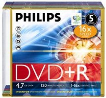   DVD+R Philips 4.7 , 16x, 5 ., Slim Case, Color, (5735),  DVD 