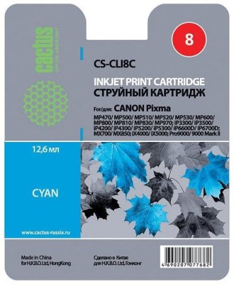   Cactus CS-CLI8C, Cyan    Canon Pixma MP470/MP500/MP600/MP800/MP970/iP3300/iP4200/