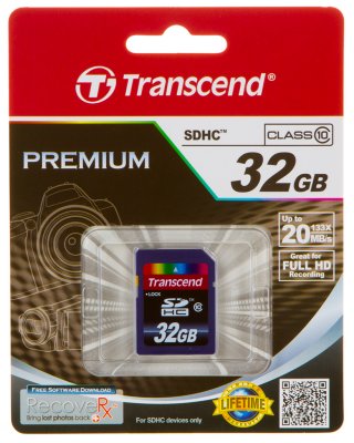     Transcend (TS32GUSDHC10U1) microSDHC 32Gb UHS-I U1 Class10 + microSD--)SD Adapter