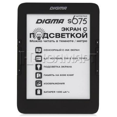     Digma S675 6" E-Ink HD Pearl frontlight capacitive touch 600Mhz 128Mb/4Gb ;