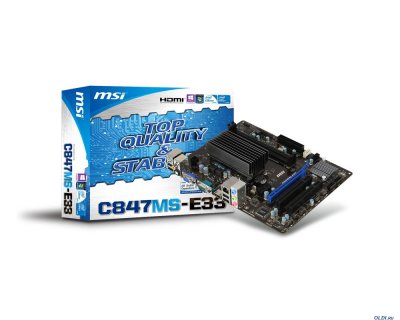   .  MSI C847MS- 33 (Celeron 847, Intel NM70, 2*DDR3, PCI, SVGA, HDMI, COM, GB Lan, m-ATX, Re
