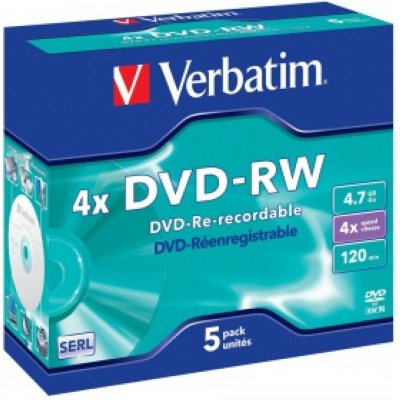   - Verbatim DVD-RW 4.7  4x 5 . Branded Jewel Case (43285)