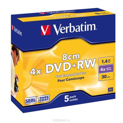   miniDVD+RW Verbatim 1.4 , 4x, 5 ., Jewel Case, (43565),  DVD 