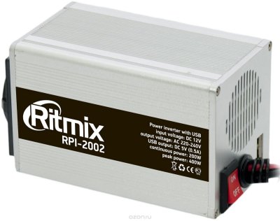 Товар почтой Инвертор авто RITMIX RPI-2002 USB 1 USB порт 5 В, Вых мощ. макс. - 200 Вт, защита от низкого/высоког