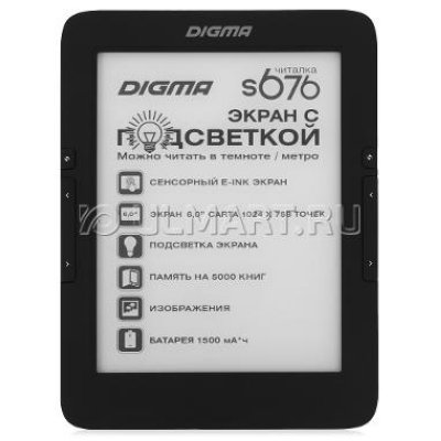     Digma S676 6" E-Ink Carta 1024x758 Touch Screen 600MHz 128Mb/4Gb/microSDHC/frontli