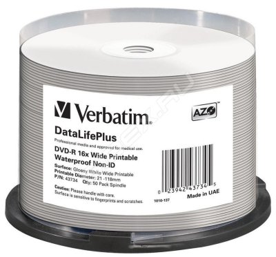    DVD-R Verbatim 4.7Gb 16x Wide glossy whateproof printable Cake Box (50 ) (43734)