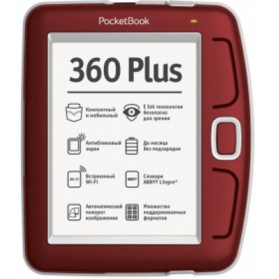     Pocketbook 360 Plus (512)(DarkRed)(5",800x600,2Gb,FB2/PDF/DJVU/RTF/PRC/CHM/EPUB/DO