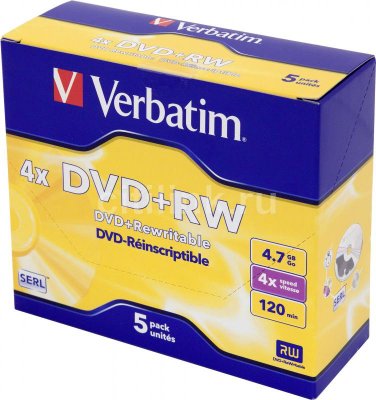    DVD+RW Verbatim 4x 4.7Gb CakeBox 10  Matt Silver Serl 43488