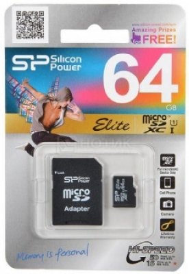     Silicon Power Elite microSDXC 64Gb Class 10 UHS-I U1 + ADP (50/15 Mb/s)